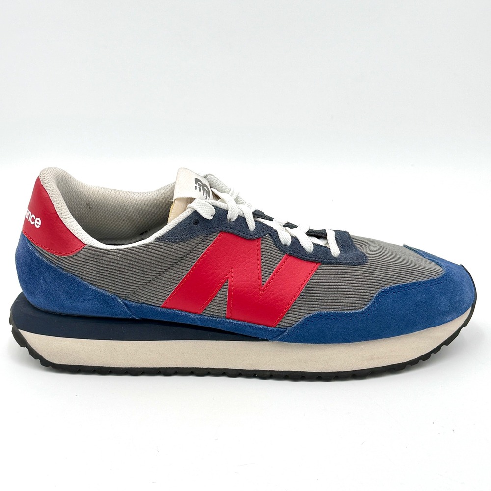 New Balance 237 Corduroy Suede Mens Sneakers Grey Blue‎ Red MS237LE1 Size 10.5
